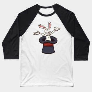 Happy White Bunny In Magician Hat Baseball T-Shirt